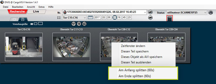Sendungsrecherche in CargoVIS & ParcelVIS auslagern: Splitten von langen Videosequenzen