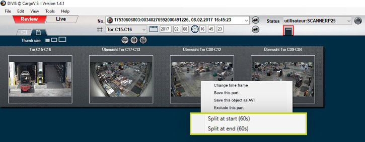 Export consignment research results in CargoVIS & ParcelVIS: Splitting of long video sequences