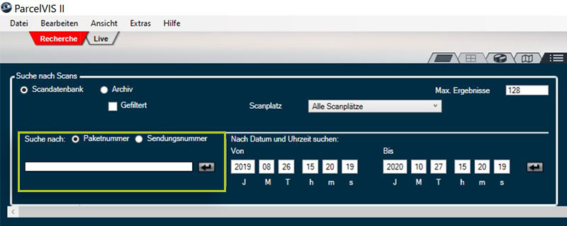 Paketrecherche in ParcelVIS | Paketnummer