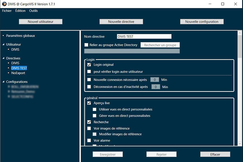 Création de directives dans la gestion utilisateurs dans CargoVIS & ParcelVIS