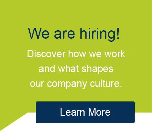 Speech bubble with invitation: We're hiring! Learn more